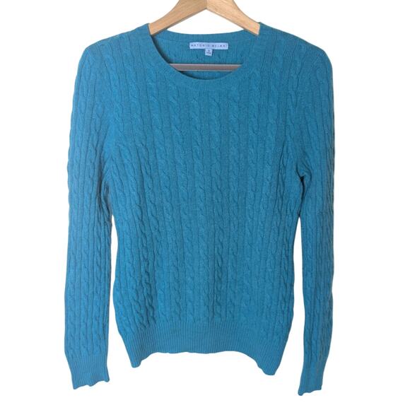 Antonio Melani 100% Cashmere Cable Knit Teal Blue Sweater Women S Preppy Soft - Picture 1 of 12